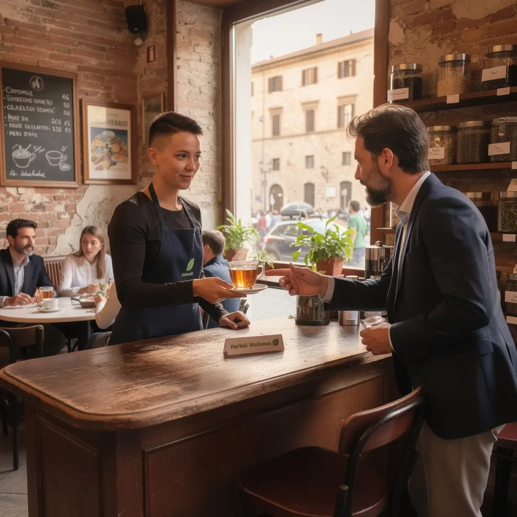 Un'immagine ravvicinata di un'etichetta di tè con informazioni sugli ingredienti e le proprietà.